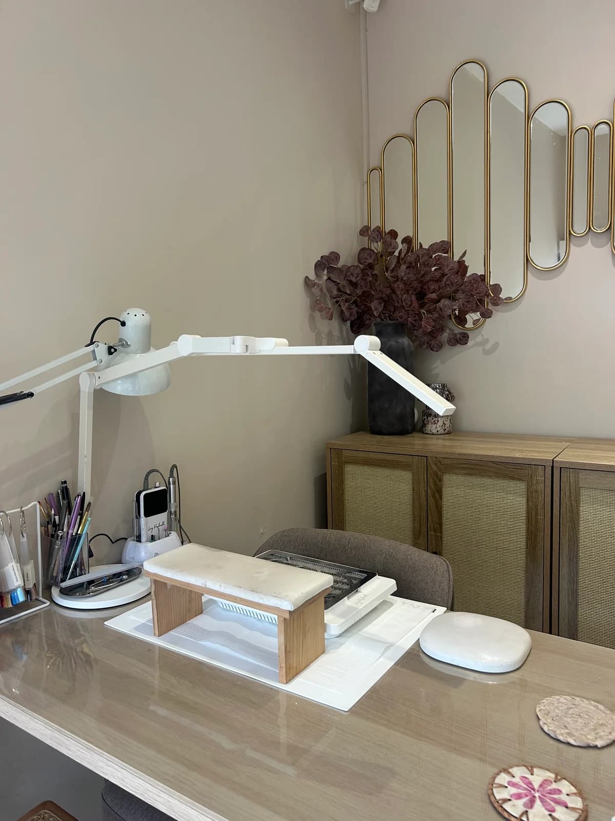 Jolie’s nail workstation inside the Tonypandy studio